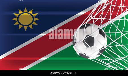 Soccer or Football ball in Goal Net Isolated on Namibia Shaded Flag, Sports Accessory Equipment for Playing Game, Championship and Competition Design Stock Vector