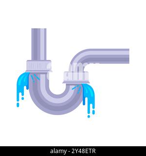 water leak sewer pipe. pipe leak in apartment. Stock Vector