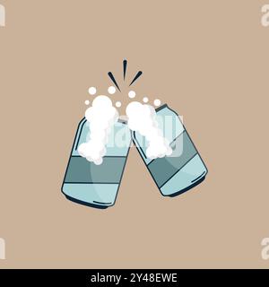 The soda can spilled over the edge vector. Stylish holiday icon with drinks vector. Clinking cans with drinks vector illustration. Stock Vector