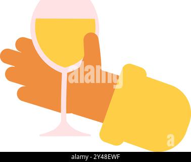A hand cradles white wine in a cartoon style. Wine festivals and celebration. A significant event, raising a toast in honor of a holiday or a person. Stock Vector
