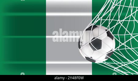 Soccer or Football ball in Goal Net Isolated on Nigeria Shaded Flag, Sports Accessory Equipment for Playing Game, Championship and Competition Design Stock Vector