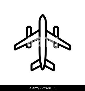 plane icon or modern line symbol. Vector line art and icon design with bold outline. Black and white Pixel Perfect minimalistic symbol isolated white Stock Vector