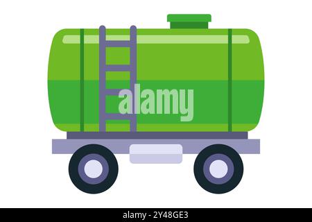 large green tank. railway car for transporting liquid. Stock Vector