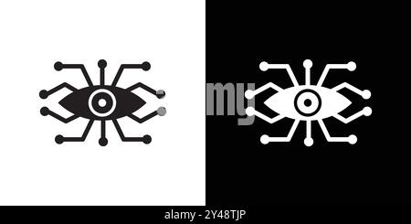 Bionic eye icon Black line art vector in black and white outline set collection sign Stock Vector