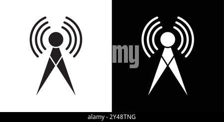 Broadcast Icon Black line art vector in black and white outline set collection sign Stock Vector
