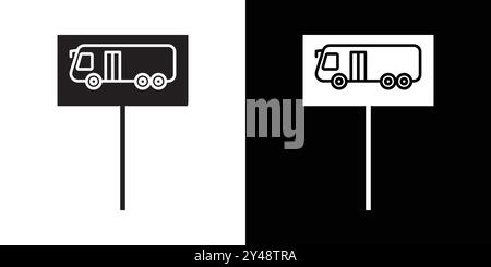 Bus stop stand icon Black line art vector in black and white outline set collection sign Stock Vector