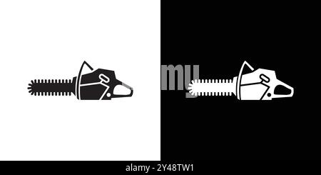 Chainsaw icon Black line art vector in black and white outline set collection sign Stock Vector