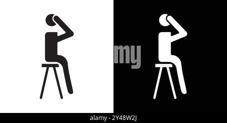 Depression icon Black line art vector in black and white outline set collection sign Stock Vector