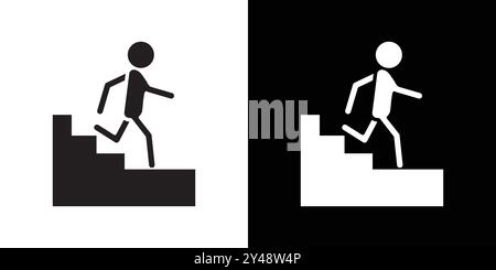Downstairs icon Black line art vector in black and white outline set collection sign Stock Vector