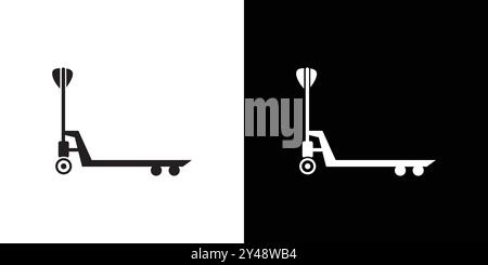 Hand pallet jack icon Black line art vector in black and white outline set collection sign Stock Vector