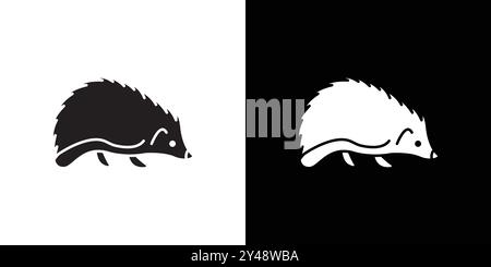 Hedgehog icon Black line art vector in black and white outline set collection sign Stock Vector