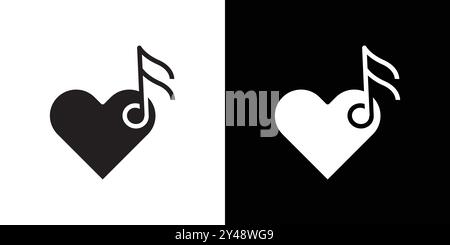 Heard heart note icon Black line art vector in black and white outline set collection sign Stock Vector