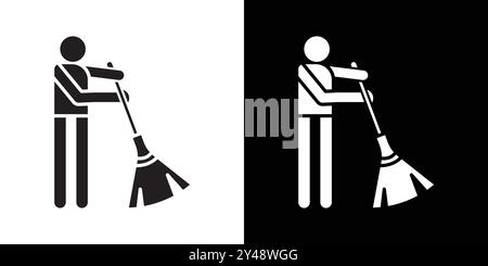 Mopping floors icon Black line art vector in black and white outline set collection sign Stock Vector