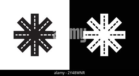 Multi level junction icon Black line art vector in black and white outline set collection sign Stock Vector