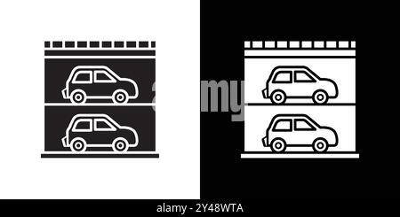Multi Storey Parking icon Black line art vector in black and white outline set collection sign Stock Vector