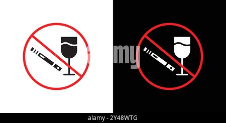 No alcohol and cigarettes icon Black line art vector in black and white outline set collection sign Stock Vector