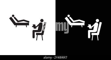 psychologist and patient icon Black line art vector in black and white outline set collection sign Stock Vector