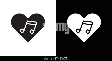 Heard heart note icon Black line art vector in black and white outline set collection sign Stock Vector