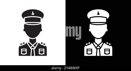 Male chief officer icon Black line art vector in black and white outline set collection sign Stock Vector