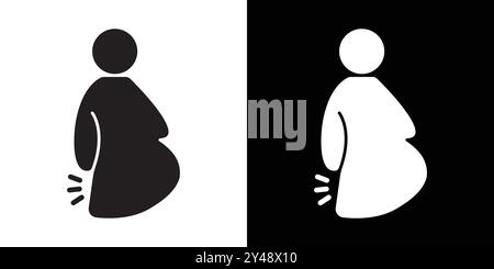 Pregnant woman backache icon Black line art vector in black and white outline set collection sign Stock Vector