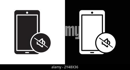 silent phone icon Black line art vector in black and white outline set collection sign Stock Vector