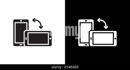 rotate phone icon Black line art vector in black and white outline set collection sign Stock Vector