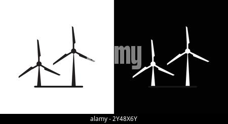 wind mill icon Black line art vector in black and white outline set collection sign Stock Vector