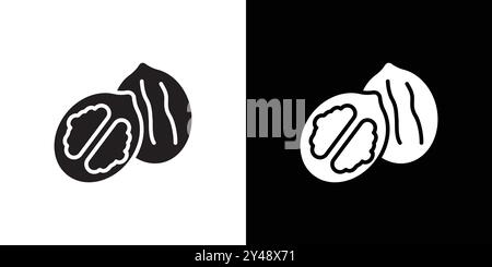 Walnut icon Black line art vector in black and white outline set collection sign Stock Vector