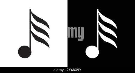 semiquaver note icon Black line art vector in black and white outline set collection sign Stock Vector
