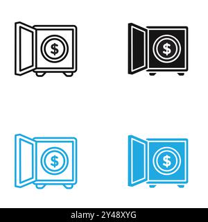 Open safe icon vector line logo mark or symbol set collection outline style Stock Vector