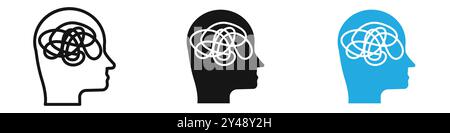 Mental disorder icon vector line logo mark or symbol set collection outline style Stock Vector