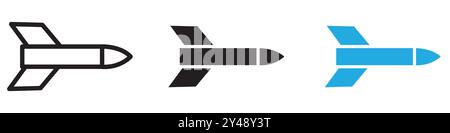 Missile icon vector line logo mark or symbol set collection outline style Stock Vector