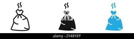 Trash bag icon vector line logo mark or symbol set collection outline style Stock Vector
