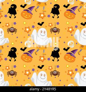 Playful ghosts, pumpkins, and spooky elements Stock Vector