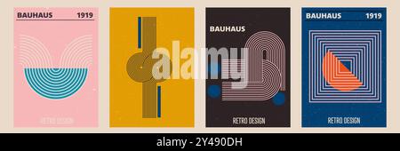 Set of abstract posters with zen arch line stripes. Vector background in trendy bohemian style Stock Vector