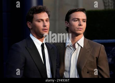 Cooper Koch, left, and Nicholas Alexander Chavez, cast members in "Monsters:  The Lyle and Erik Menendez Story," pose together at the premiere of the  Netflix series at the Egyptian Theatre, Monday, Sept.
