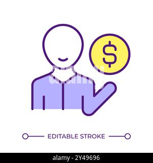 Person and coin RGB color icon Stock Vector