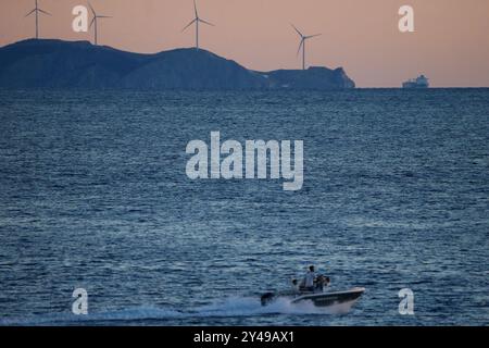 Windmill on uninhabited island  in  Greece Stock Photo