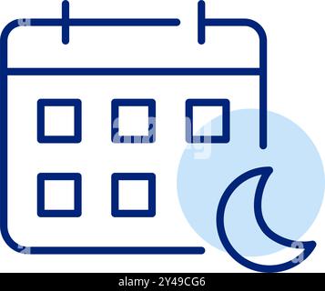 Calendar and moon. Sleep tracking app. Night time event planning. Pixel perfect, editable stroke vector icon Stock Vector