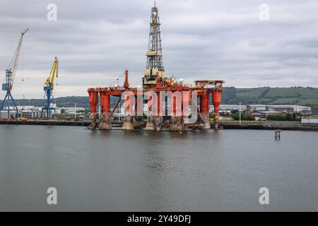 Belfast, United Kingdom. Sep 16, 2024 : The shipping yard Harland & Wolff, builder of Titanic, is entering administration, a UK insolvency procedure, for 2d time in 5 years. Since its establishment in 1861, 2,000 ships, offshore vessels or steel structures rose in H&W shipyards. Shipbuilding & ship repair has been a major part of the Northern Ireland's port industrial history. Recently, the famous company has suffered delays on Odyssey, the residential ship of Villa Vie Residences, waiting for months to start endless cruise, circumnavigating every 3,5 years.Credit: Kevin Izorce/Alamy Live News Stock Photo