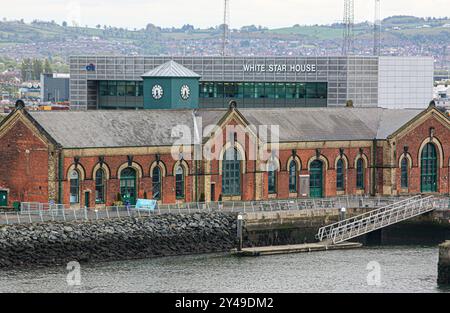 Belfast, United Kingdom. Sep 16, 2024 : The shipping yard Harland & Wolff, builder of Titanic, is entering administration, a UK insolvency procedure, for 2d time in 5 years. Since its establishment in 1861, 2,000 ships, offshore vessels or steel structures rose in H&W shipyards. Shipbuilding & ship repair has been a major part of the Northern Ireland's port industrial history. Recently, the famous company has suffered delays on Odyssey, the residential ship of Villa Vie Residences, waiting for months to start endless cruise, circumnavigating every 3,5 years.Credit: Kevin Izorce/Alamy Live News Stock Photo