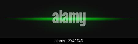 Green neon stripes or light flash. Laser beams, horizontal beams. Beautiful light reflections. Glowing stripes on a black background. Stock Vector