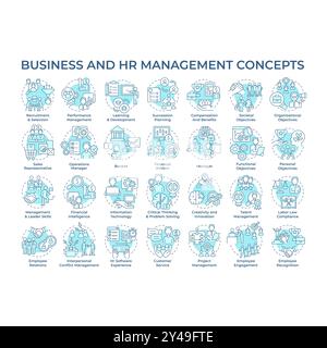 Business and HR management soft blue concept icons Stock Vector
