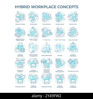 Hybrid workplace soft blue concept icons Stock Vector
