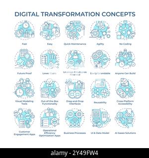 Digital transformation soft blue concept icons Stock Vector
