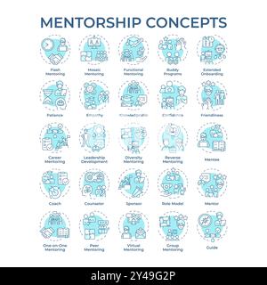 Mentorship soft blue concept icons Stock Vector