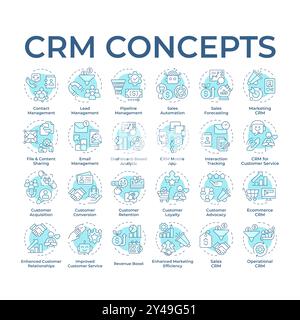 CRM soft blue concept icons Stock Vector