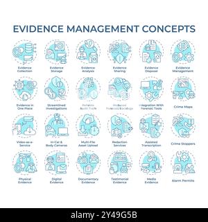 Evidence management soft blue concept icons Stock Vector