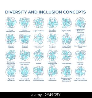 Diversity and inclusion soft blue concept icons Stock Vector
