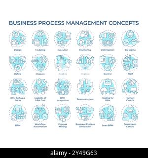 Business process management soft blue concept icons Stock Vector